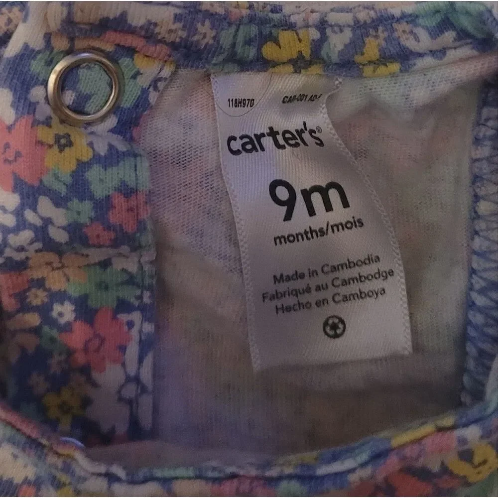 Carters size 9 months girls floral ruffle tank shorts romper